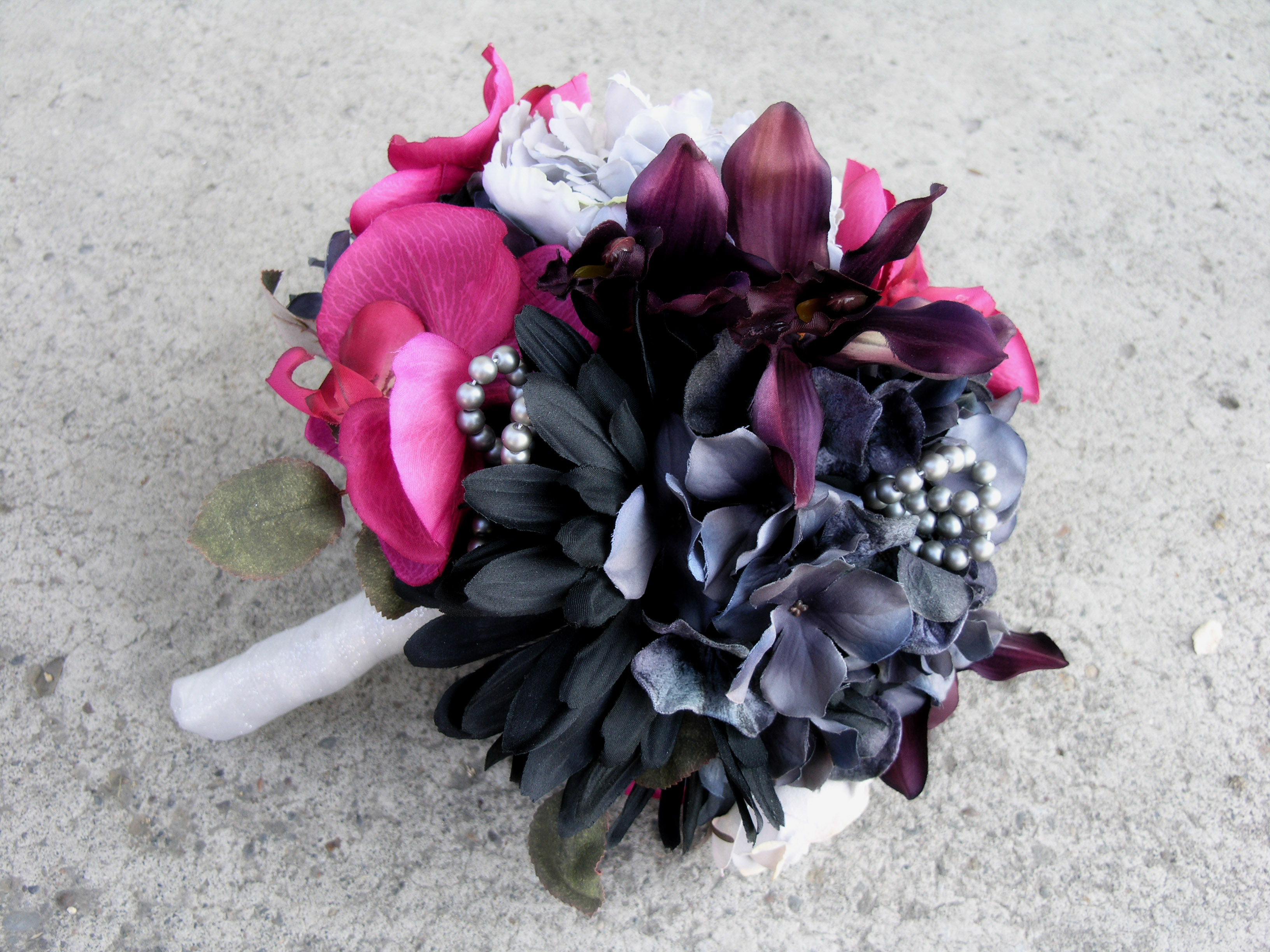 Hot Pink Wedding Bouquet Gray Black Wedding Flowers Set on Luulla